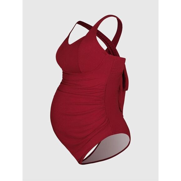 Cupshe NWT Maternity Scoop Neck Criss Cross Back Tie Ribbed One Piece Swimsuit R - Picture 3 of 15